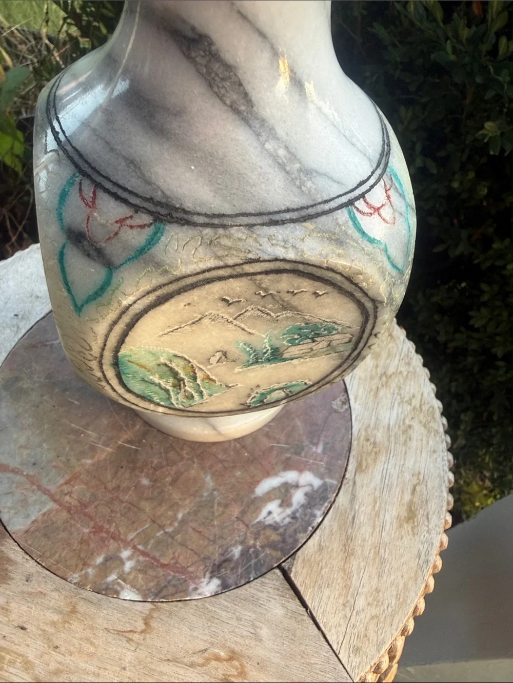 Antique Chinese Hand Carved Landscape White Jade Vase Signed Rare 9” tall